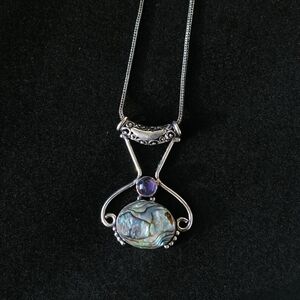Celestial Amethyst Necklace 925 Sterling Silver Stamped Iridescent Abalone